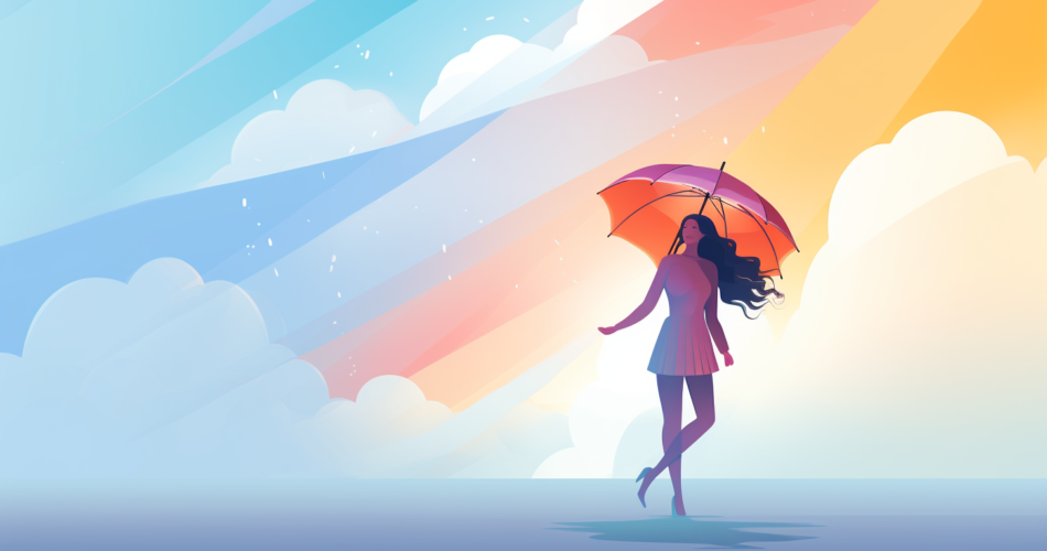 Illustration of happy woman with umbrella