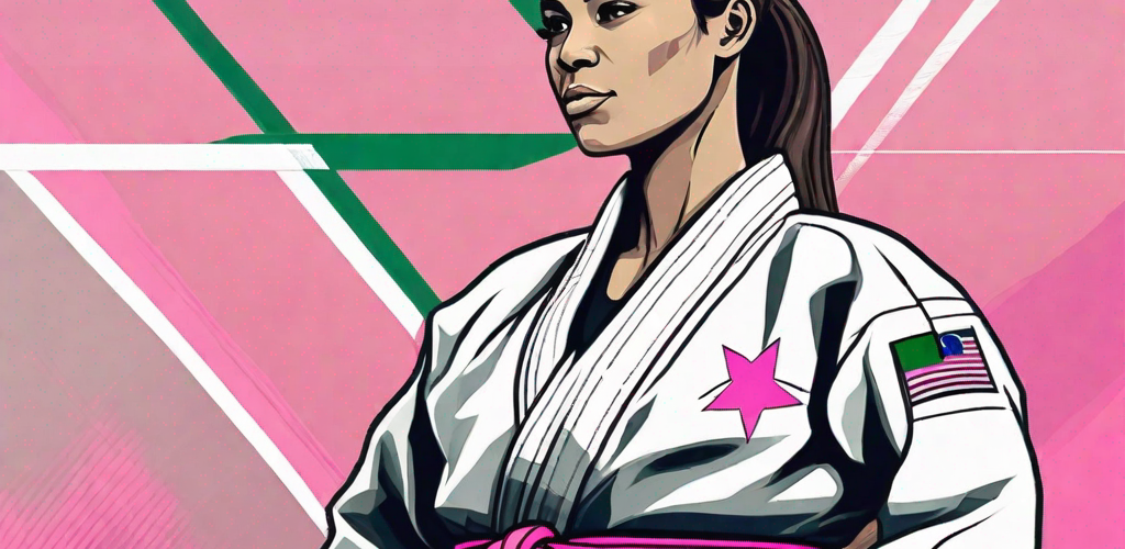 A gi (traditional jiu-jitsu uniform) with a pink belt (symbolizing women) next to a brazilian flag